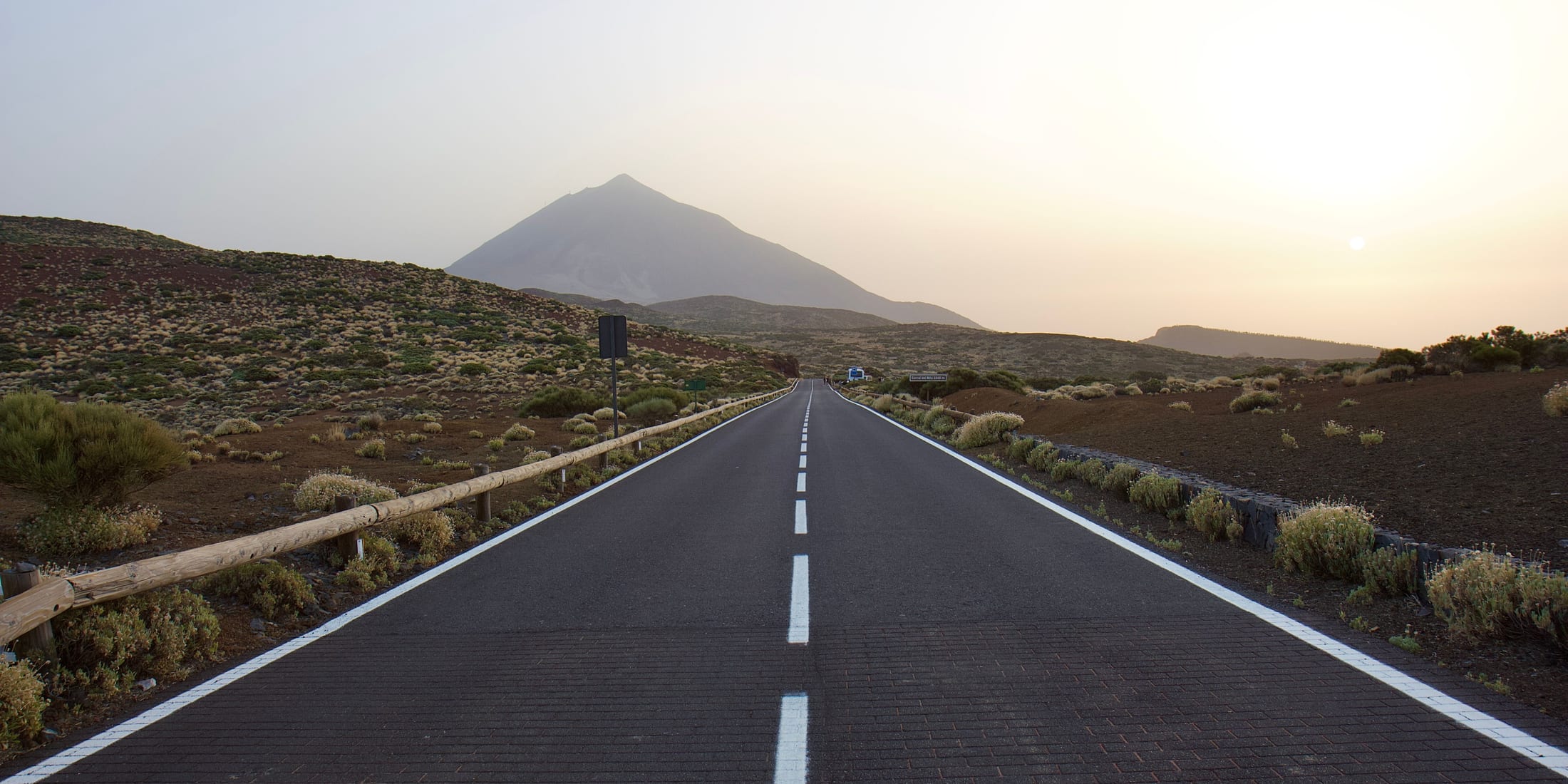 The road across Las Cañadas running towards the cone of Teide at first light